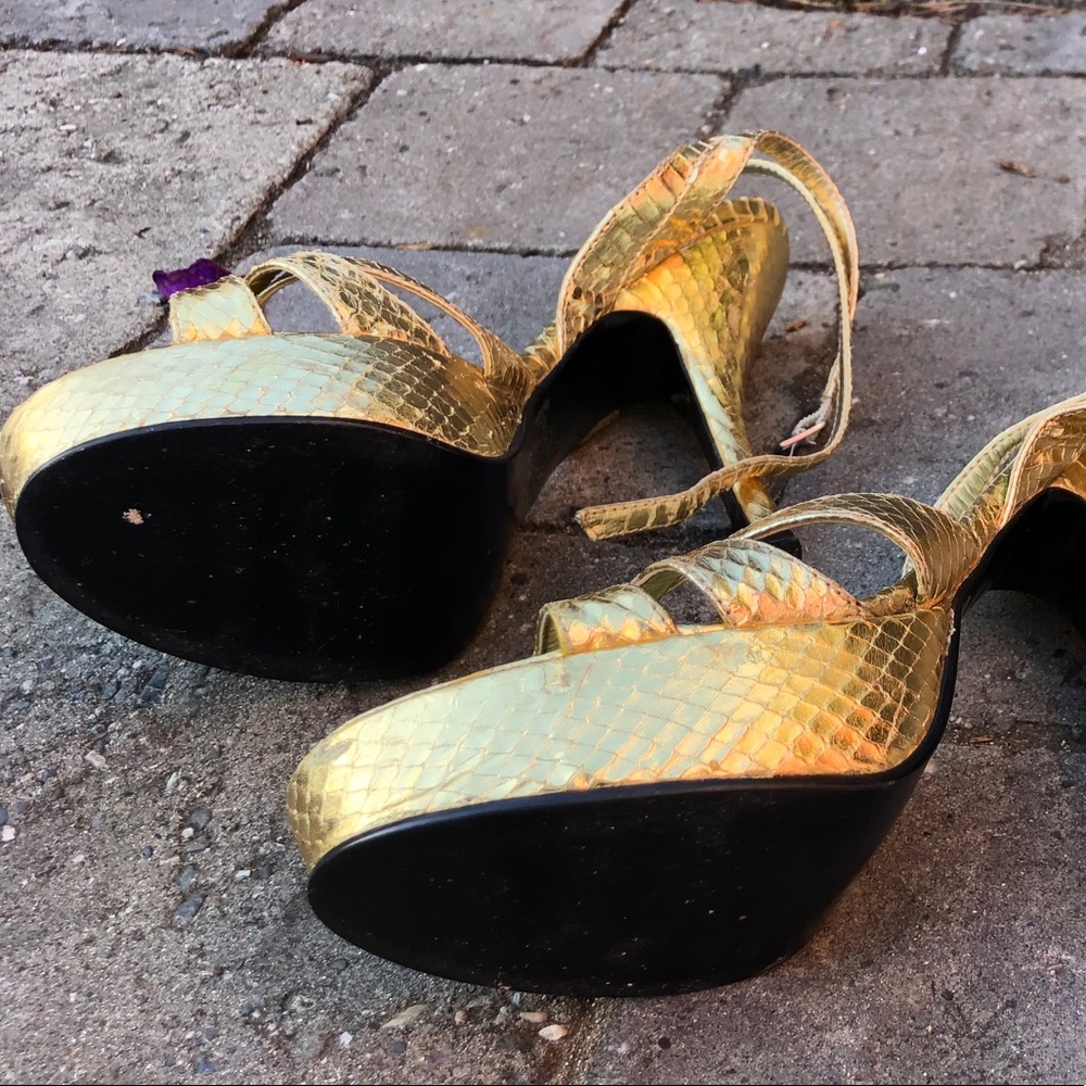 Gold Python/Snakeskin Texture Platform Heels - image 5